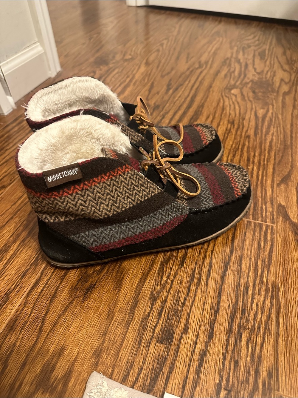 Minnetonka Brown Multi-Color Striped Lined Ankle Booties
